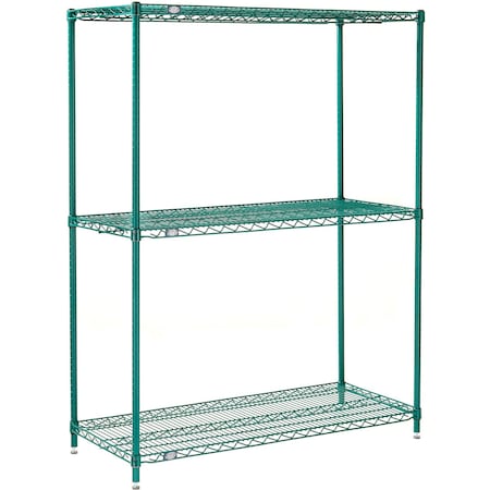 Nexel 3 Shelf, Poly-Green Wire Shelving Unit, Starter, 72inW x 18inD x 54inH B3150145